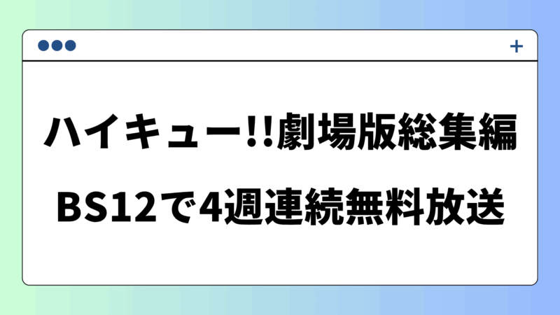 ハイキュー!!劇場版総集編｜BS12で4週連続無料放送